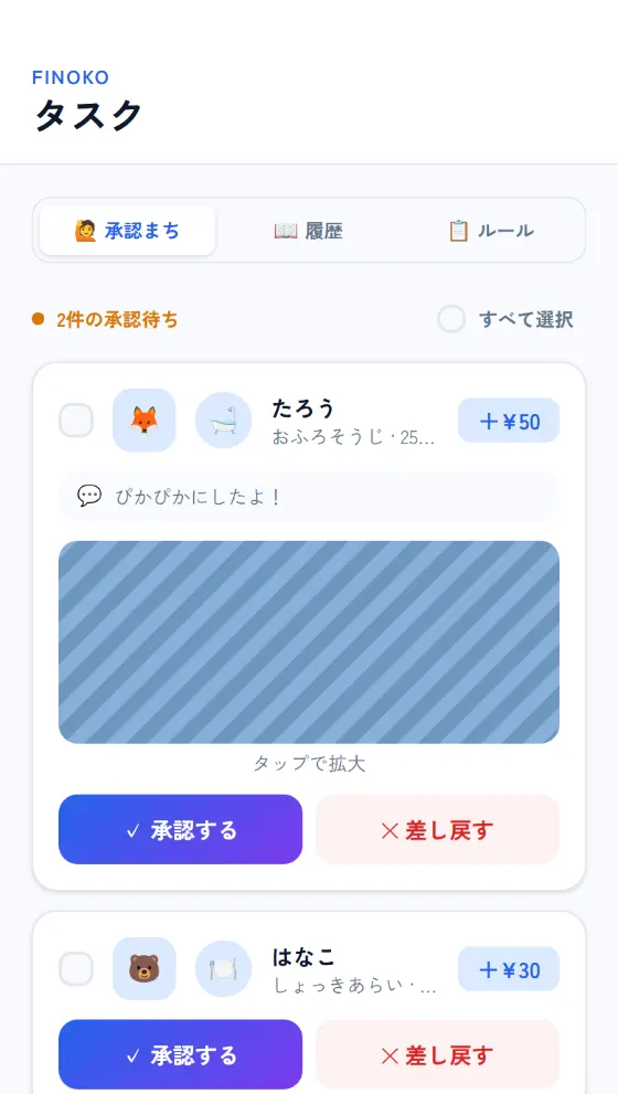 承認まち。報告を確認して承認する